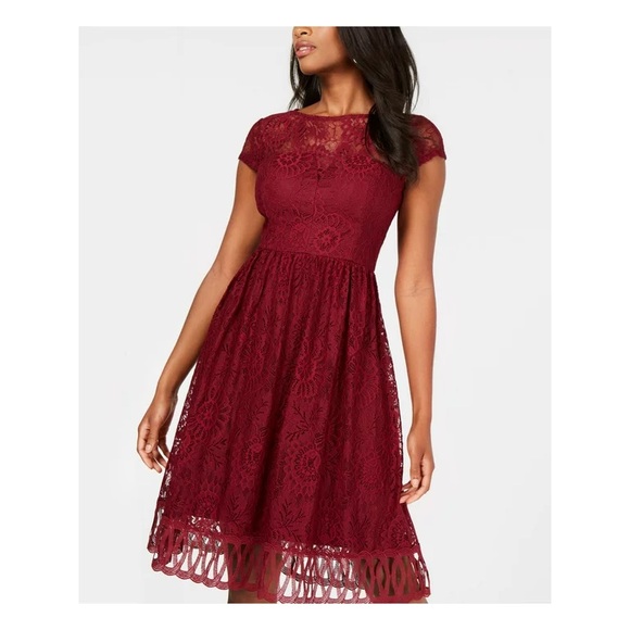 Kensie Women’s Maroon Cap Sleeve Knee Length Fit + Flare Dress Size 2 - Picture 3 of 11